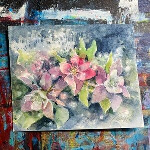 Original flower Painting columbine Art Colorful floral Decor Artwork Artettina